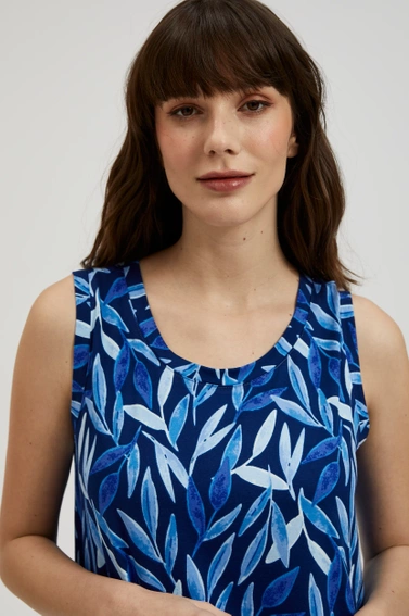 Bluzka z roślinnym nadrukiem granatowa