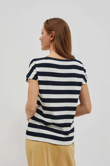 T-shirt w paski z dekoltem w serek i krótkimi rękawami granatowy