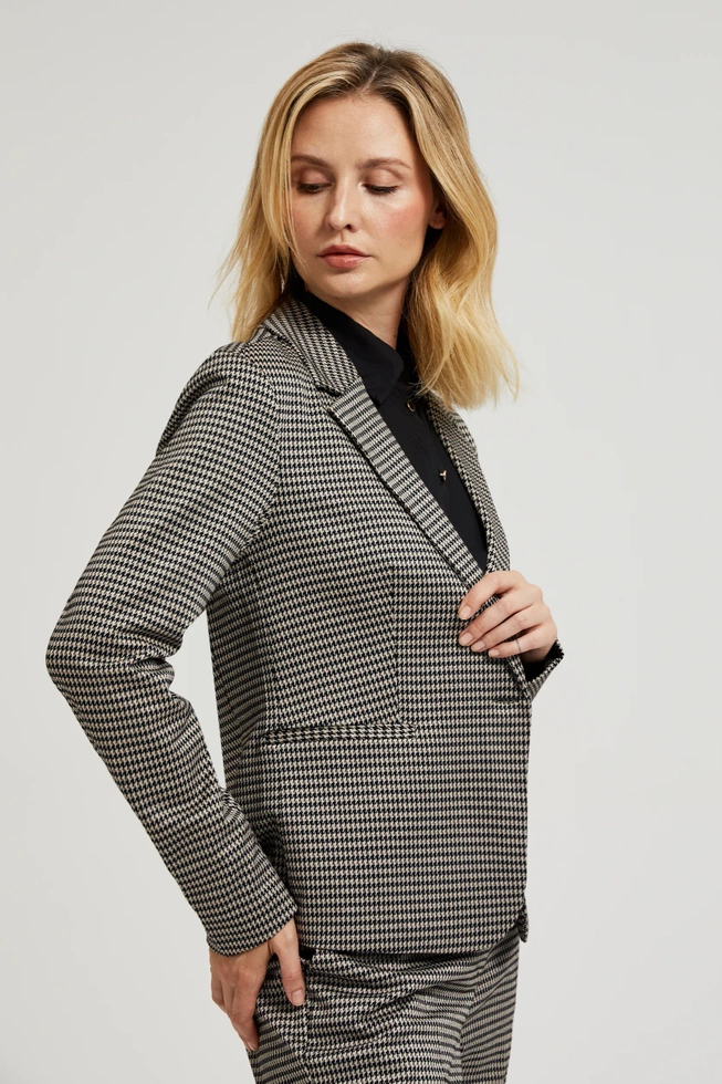 Jednorzędowa marynarka w pepitkę beżowa