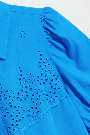 Koszula z bufiastymi rękawami lazurowa