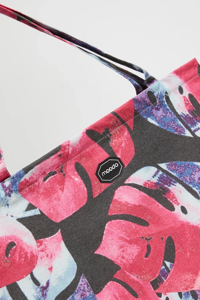 Bawełniana torba z wzorem liści różowa