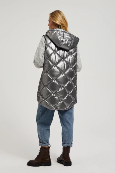 Pikowana kamizelka z kapturem srebrna 