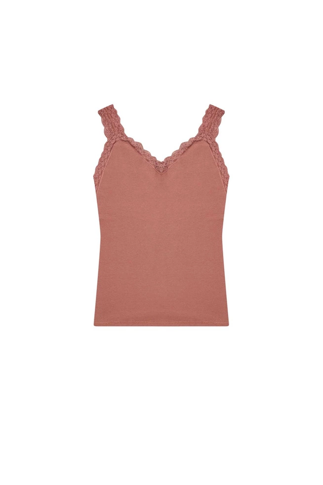 Bawełniany top z koronką czekoladowy