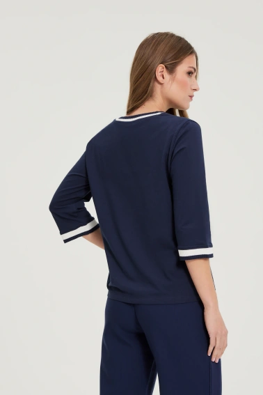 Bawełniana bluzka z dekoltem w serek granatowa