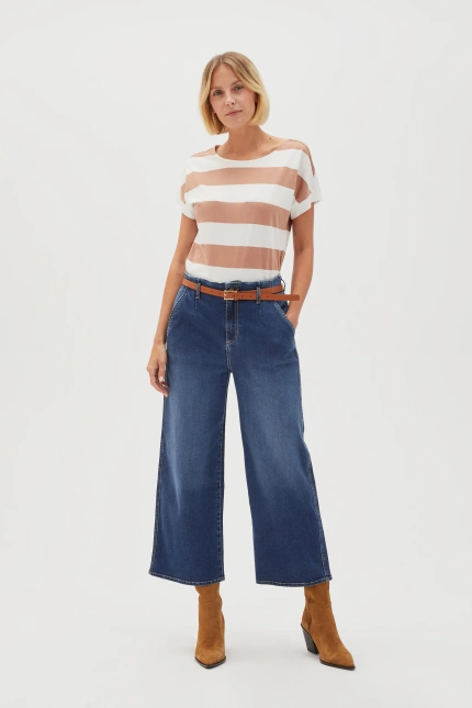 Jeansy z nogawkami o długości 3/4 niebieskie