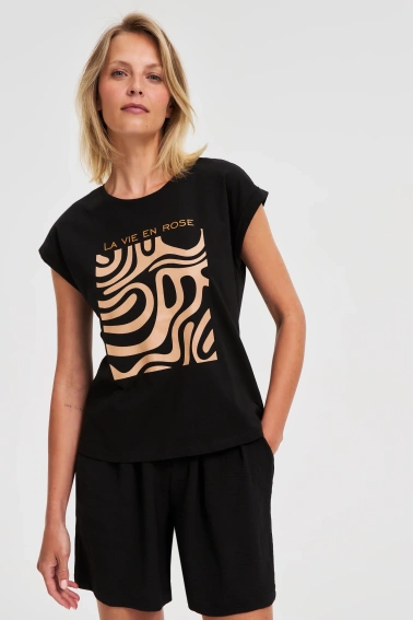 T-shirt z geometrycznym nadrukiem czarny