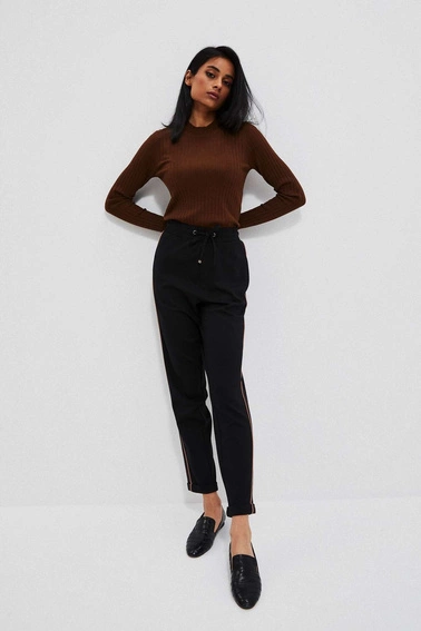 Spodnie z lampasami i wiązaniem w talii czarne