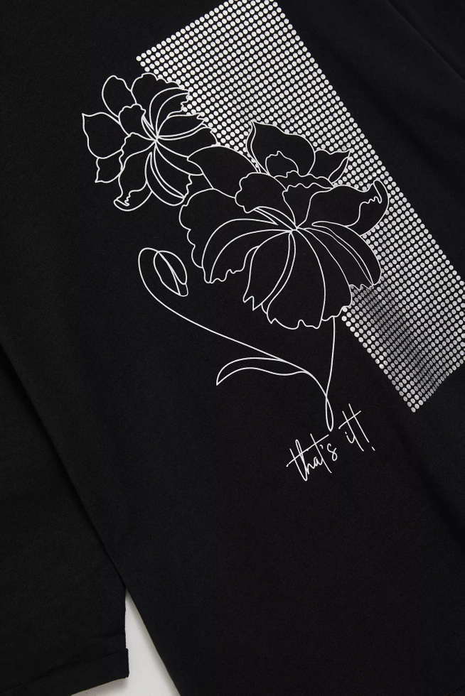 Bluzka z nadrukiem i rękawami 3/4 czarna