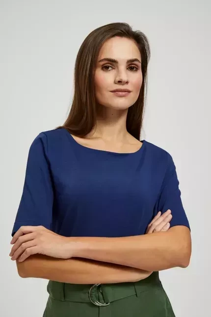 Bluzka z okrągłym dekoltem i krótkimi rękawami granatowa