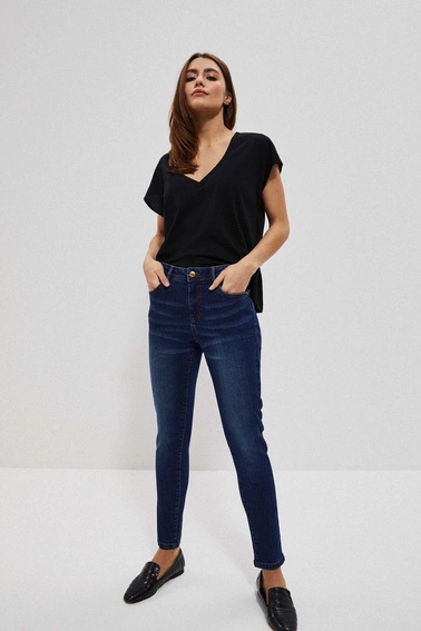 Jeansy push up ze średnim stanem granatowe