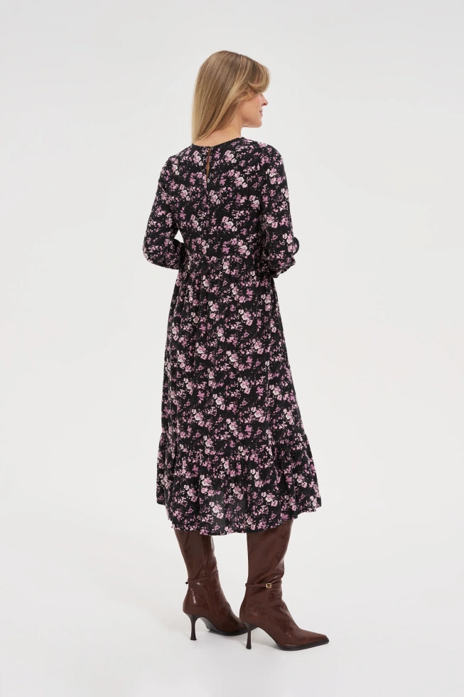 Sukienka midi w kwiatki czarna