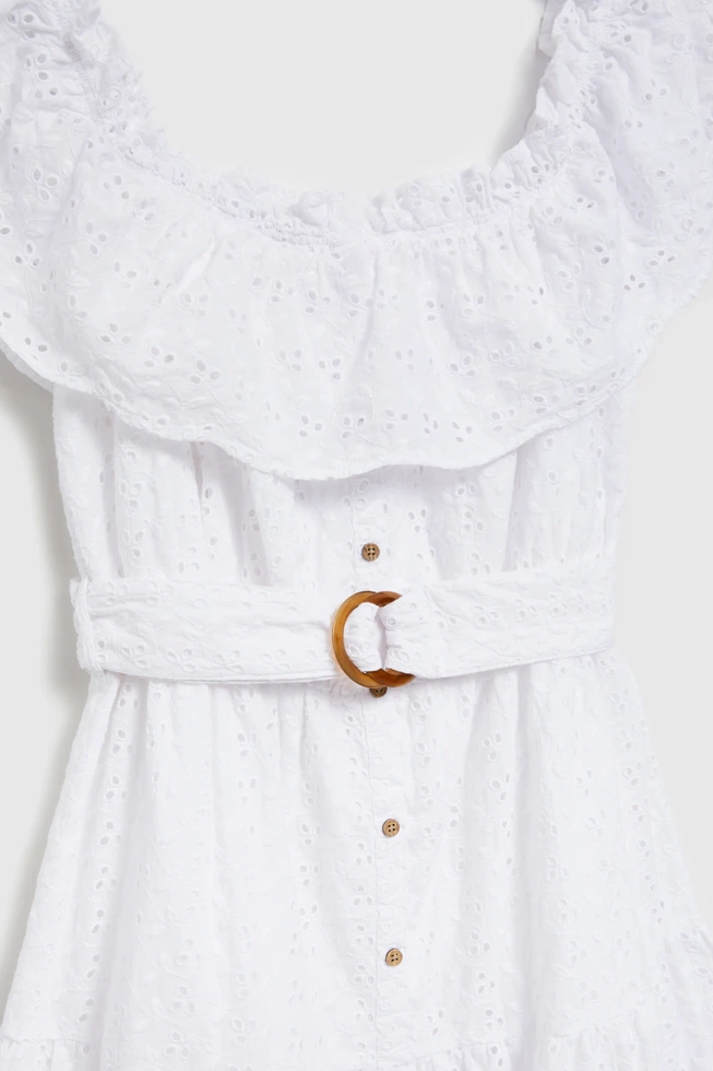 Letnia sukienka midi z paskiem biała