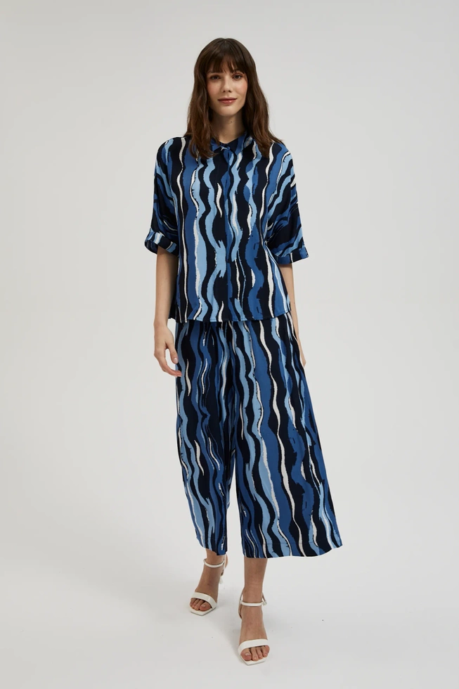 Wzorzyste spodnie kuloty niebieskie