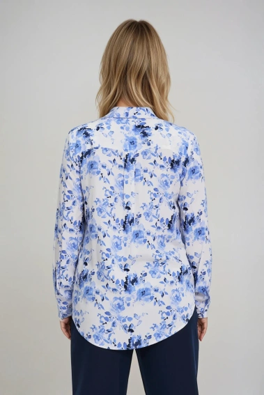 Wiskozowa koszula w kwiaty niebieska