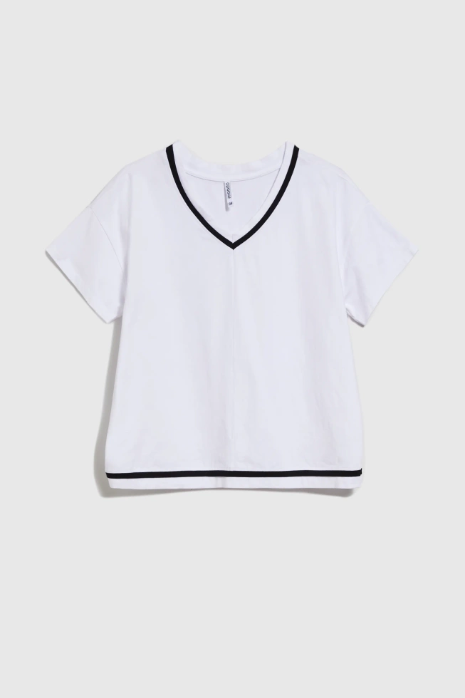 Bawełniana bluzka z dekoltem w serek biała