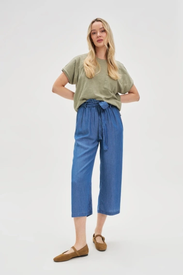 Bawełniana bluzka z kieszonką oliwkowa