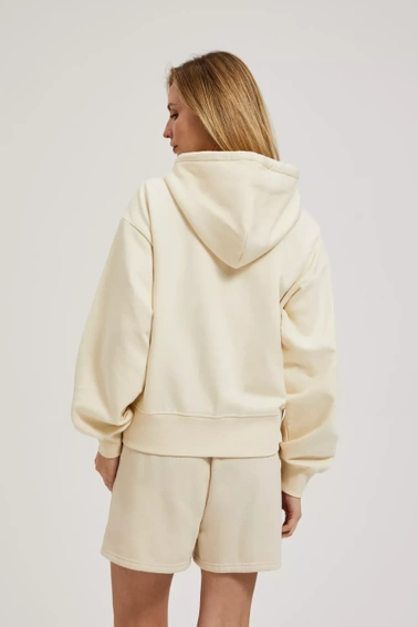 Rozpinana bluza z kapturem i bufiastymi rękawami beżowa