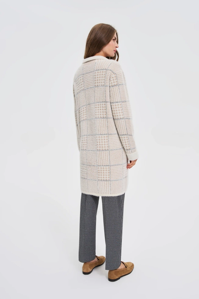 Płaszcz w kratę beżowy