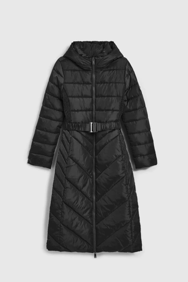 Pikowana kurtka z paskiem czarna