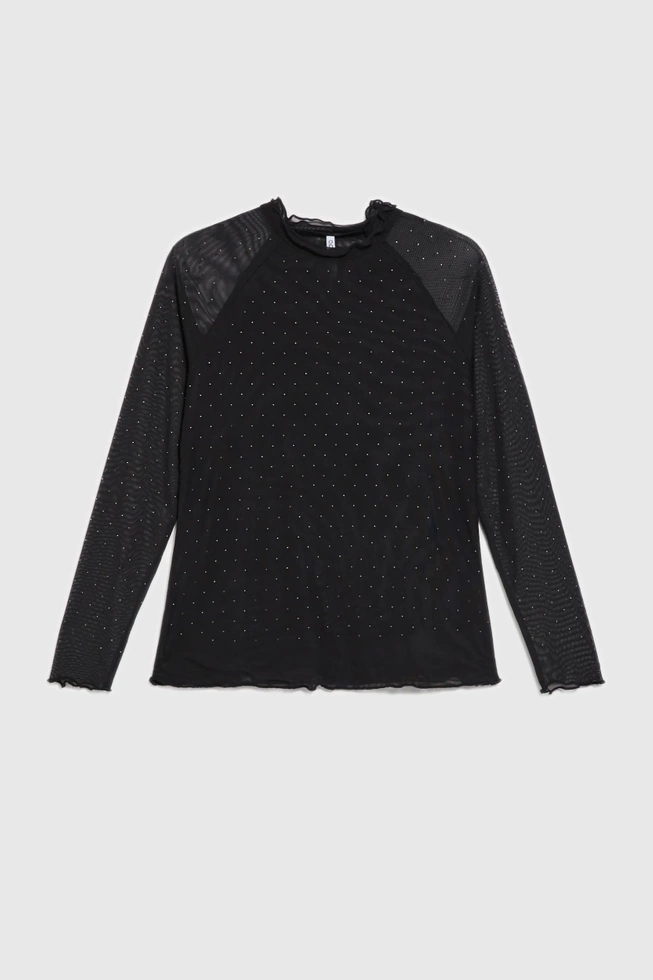Bluzka z przezroczystymi rękawami czarna