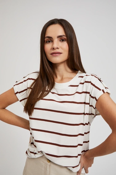 Bluzka w cienkie brązowe paski biała