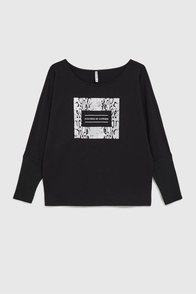 Bluzka z printem w kolorze srebrnym czarna