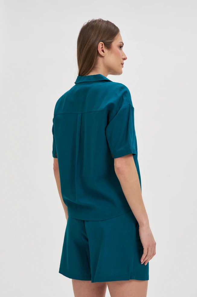 Koszula z wiskozy i lnu zielona