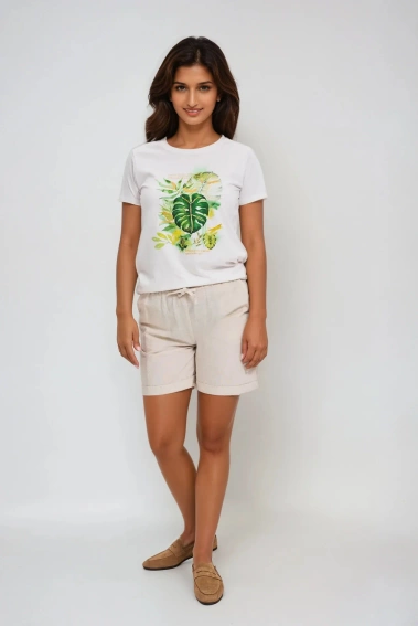 T-shirt z tropikalnym nadrukiem biały