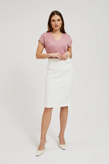 Gładka bluzka z dekoltem i krótkimi rękawami różowa