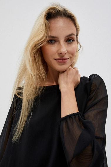 Koszula z bufiastymi rękawami i wiązaniem z tyłu czarna