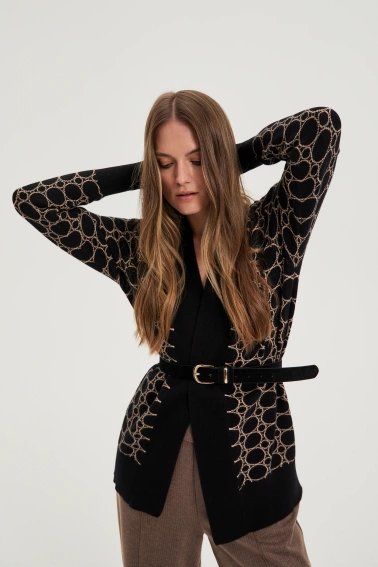 Kardigan w geometryczny wzór czarny