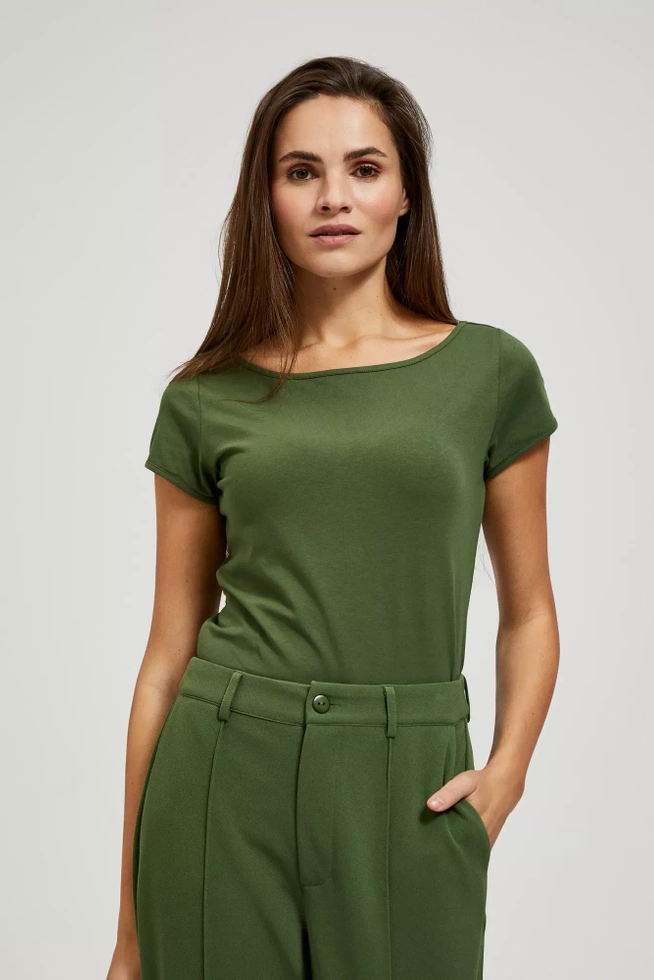 Gładka bluzka z okrągłym dekoltem khaki