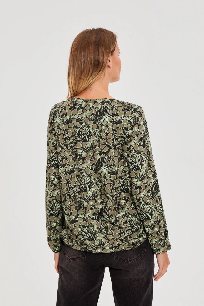 Bluzka w kwiaty oliwkowa