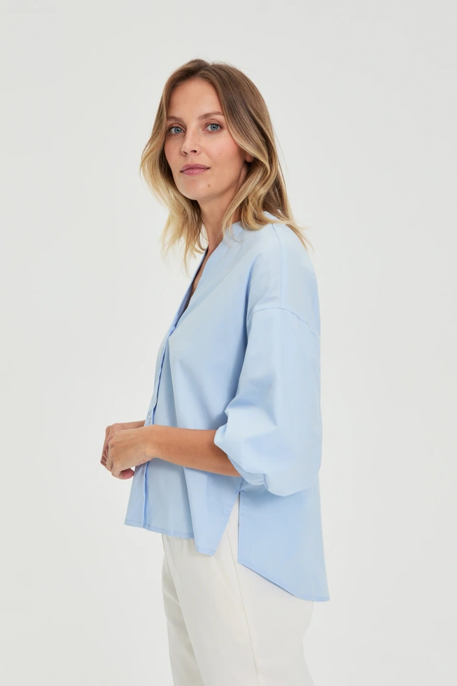 Koszula z bufiastymi rękawami błękitna