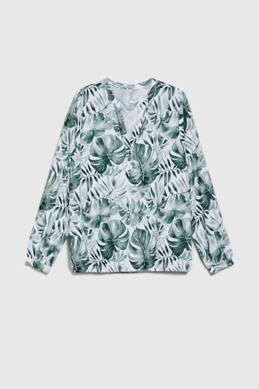 Wiskozowa koszula z tropikalnym wzorem oliwkowa