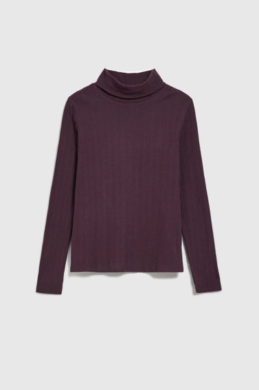 Prążkowany golf z długimi rękawami fioletowy