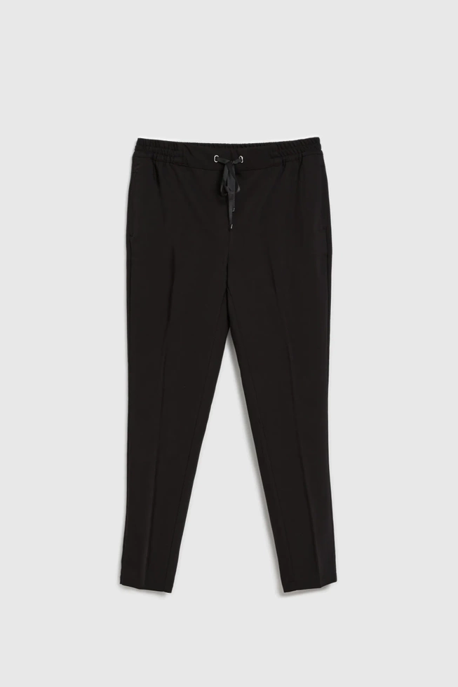 Spodnie z prostymi nogawkami i wiązaniem czarne