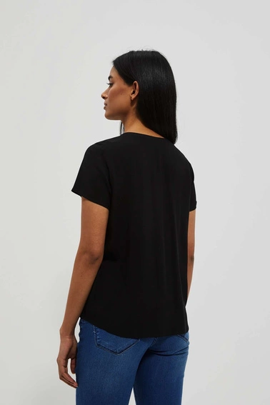 Koszula czarna z ozdobnym dekoltem