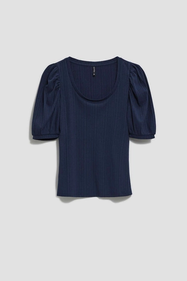 Bluzka z bufiastymi rękawami granatowa