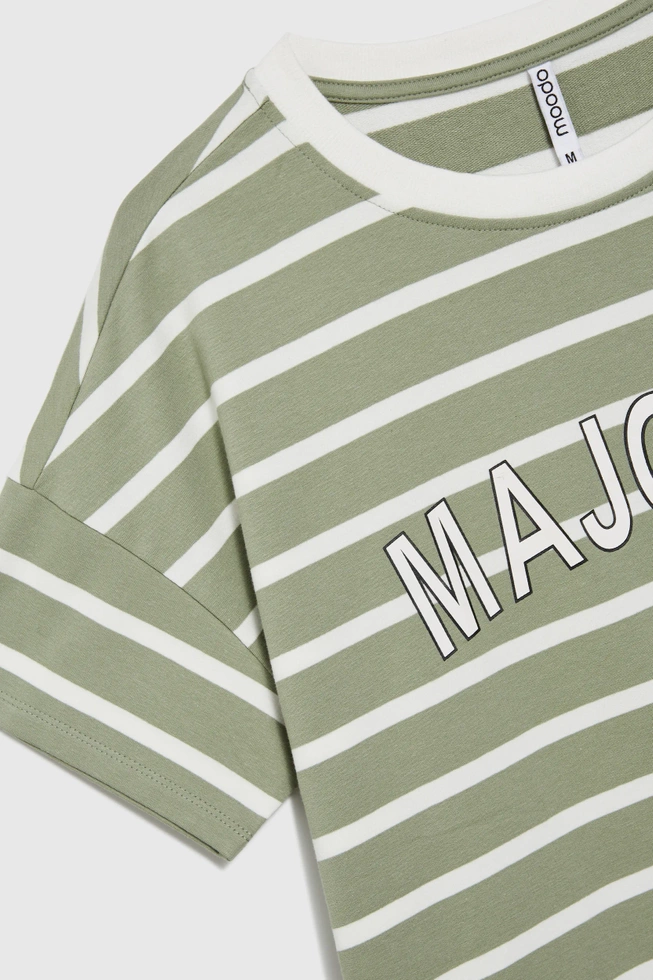 Bluza w paski z napisem oliwkowa