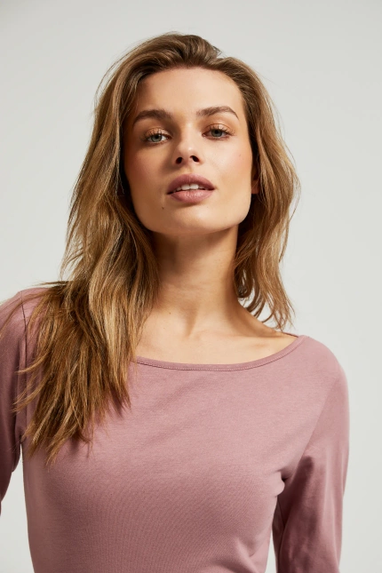 Gładka bluzka z długimi rękawami różowa