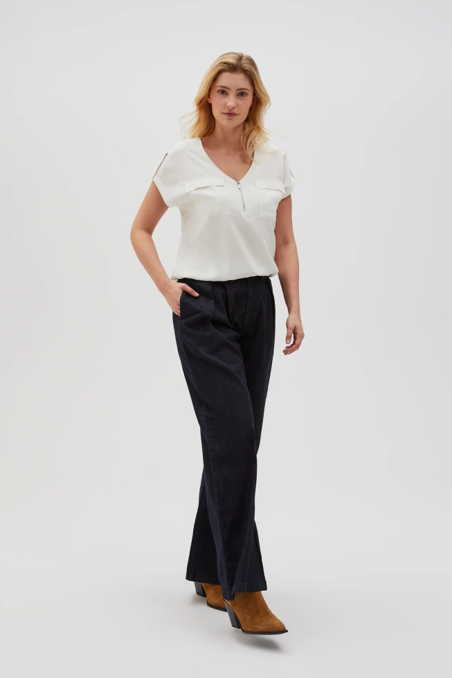 Jeansy z szerokimi nogawkami granatowe