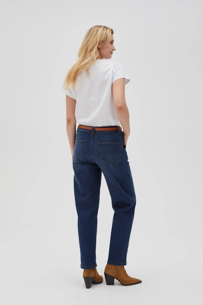 Jeansy z prostymi nogawkami i z paskiem niebieskie