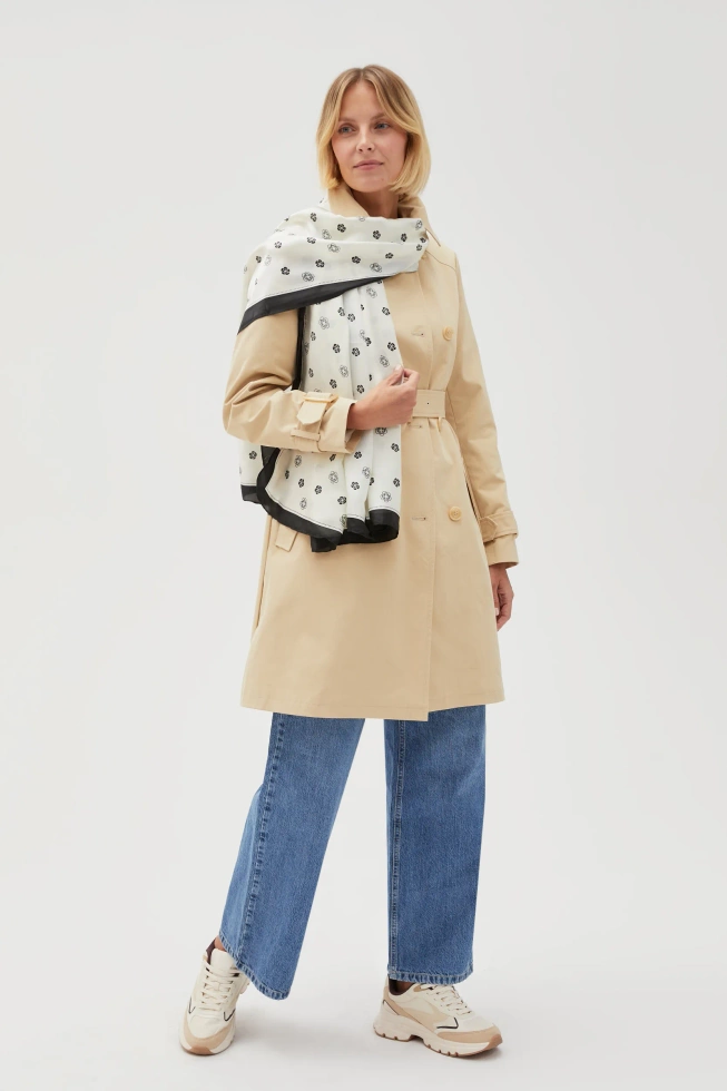 Szalik w kwiaty biały damski