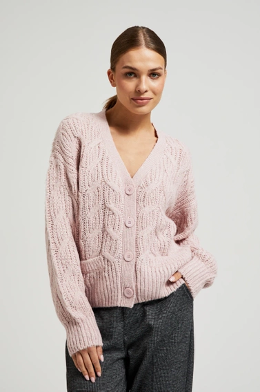 Kardigan z ozdobym splotem różowy 