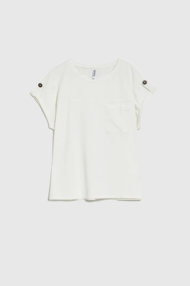 Bluzka z kieszonką i okrągłym dekoltem biała
