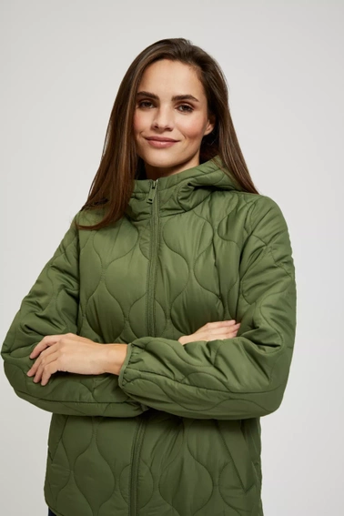 Krótka pikowana kurtka z kapturem khaki