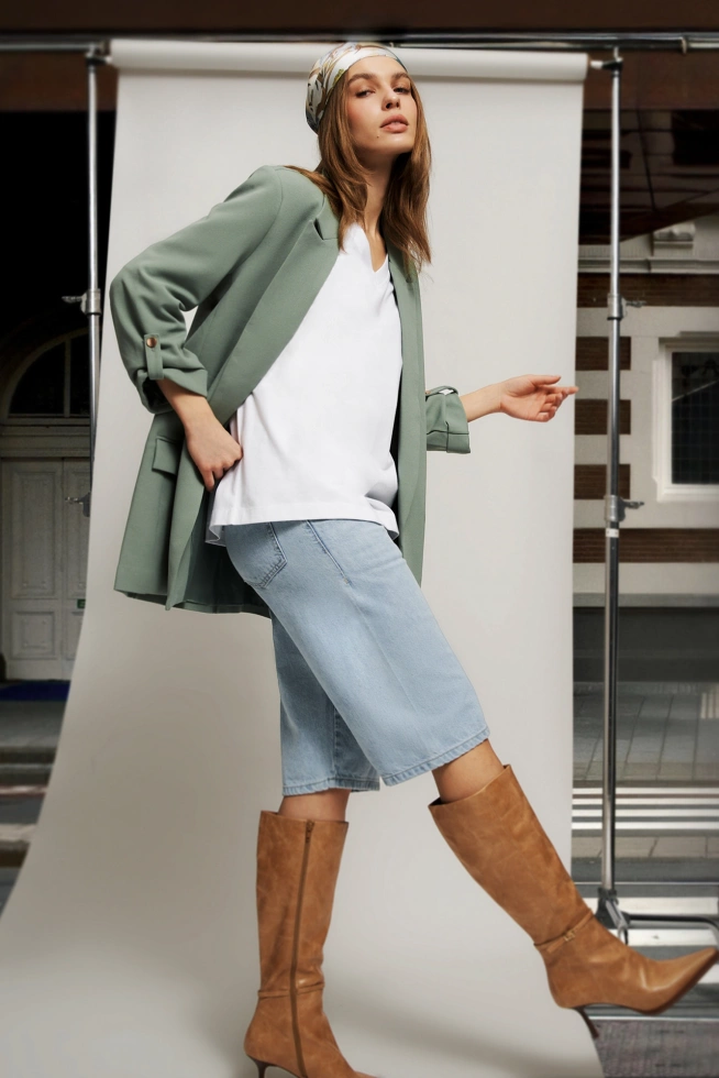 Marynarka z podwijanymi rękawami oliwkowa