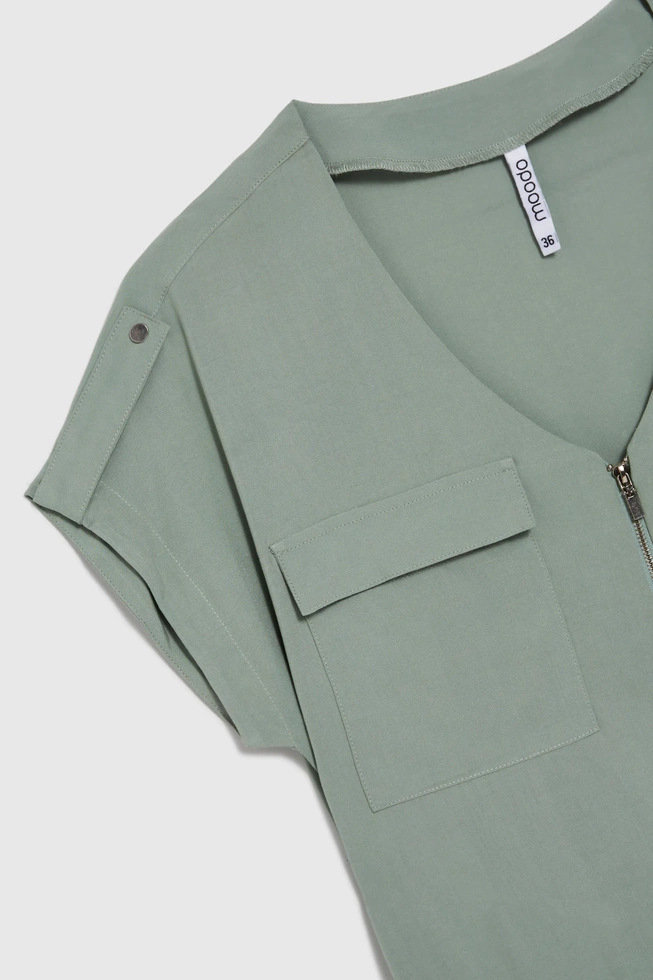 Wiskozowa koszula z dekoltem w serek oliwkowa