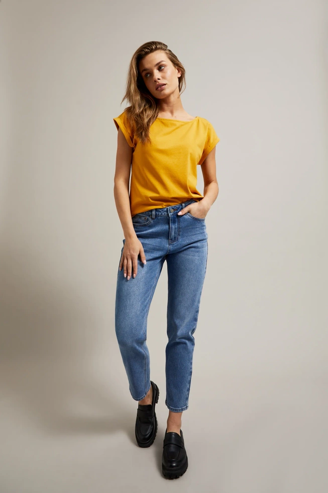 Gładkie jeansy boyfriend niebieskie